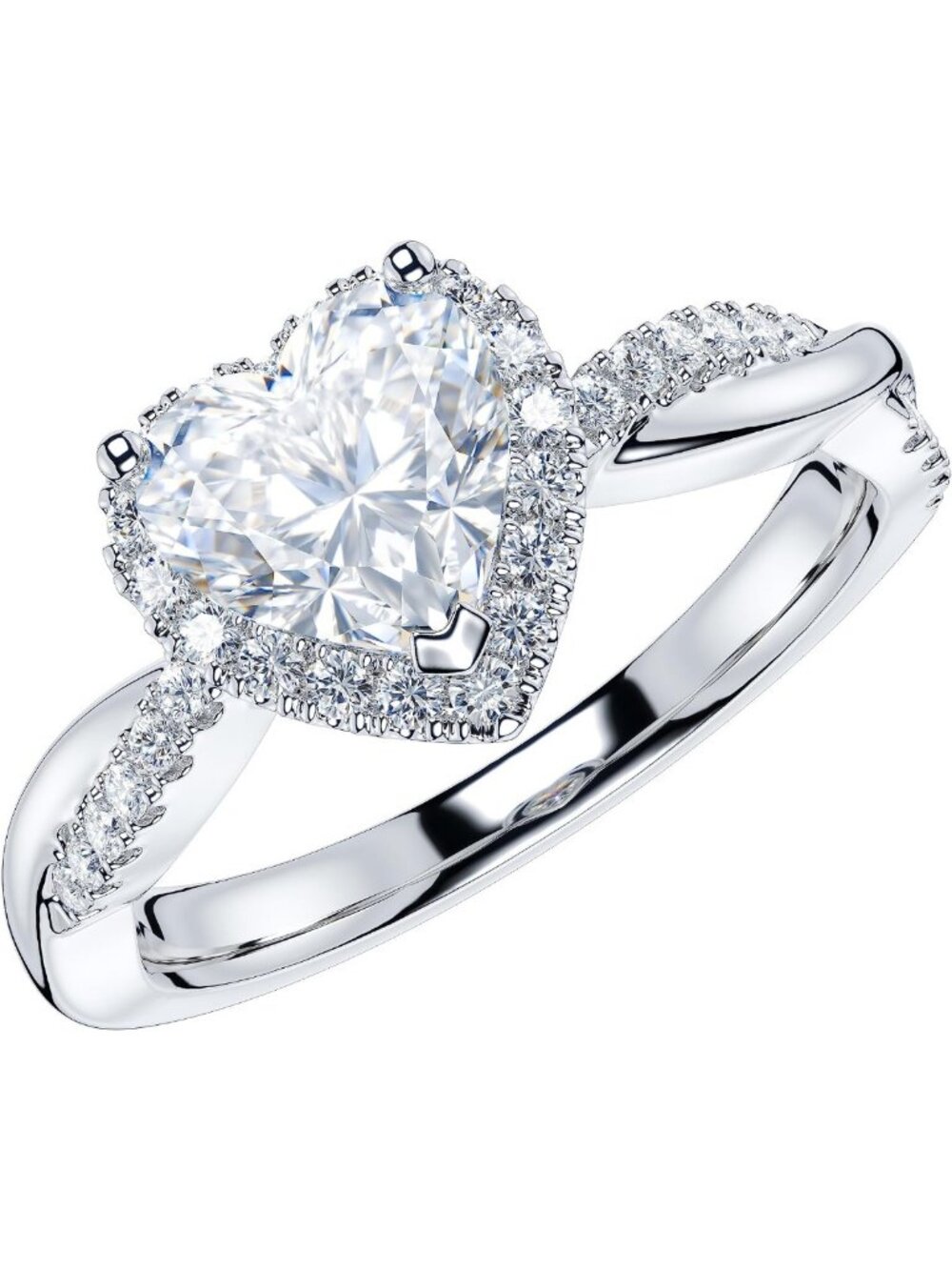 Petite Twisted Vine 1CT Heart Moissanite Halo Engagement Promise Ring in